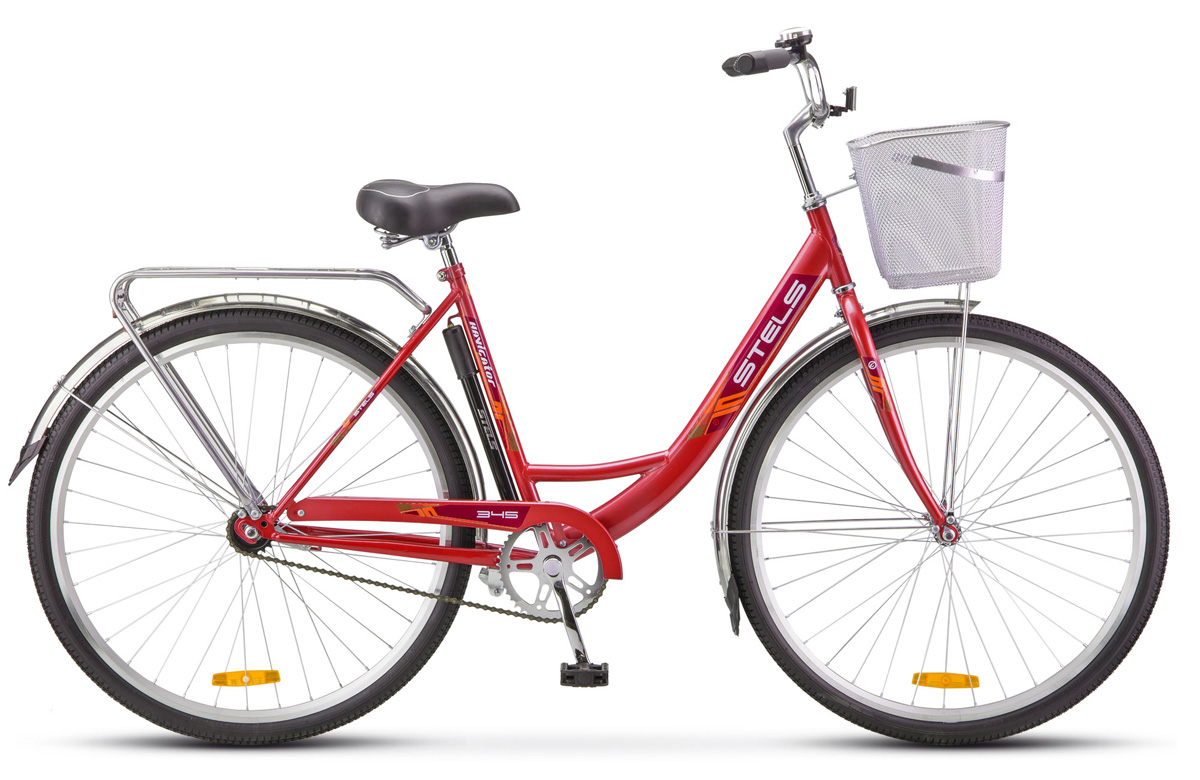 Велосипед 28 дорожный STELS Navigator 345 (2022) рама сталь 20 красный с КОРЗИНОЙ