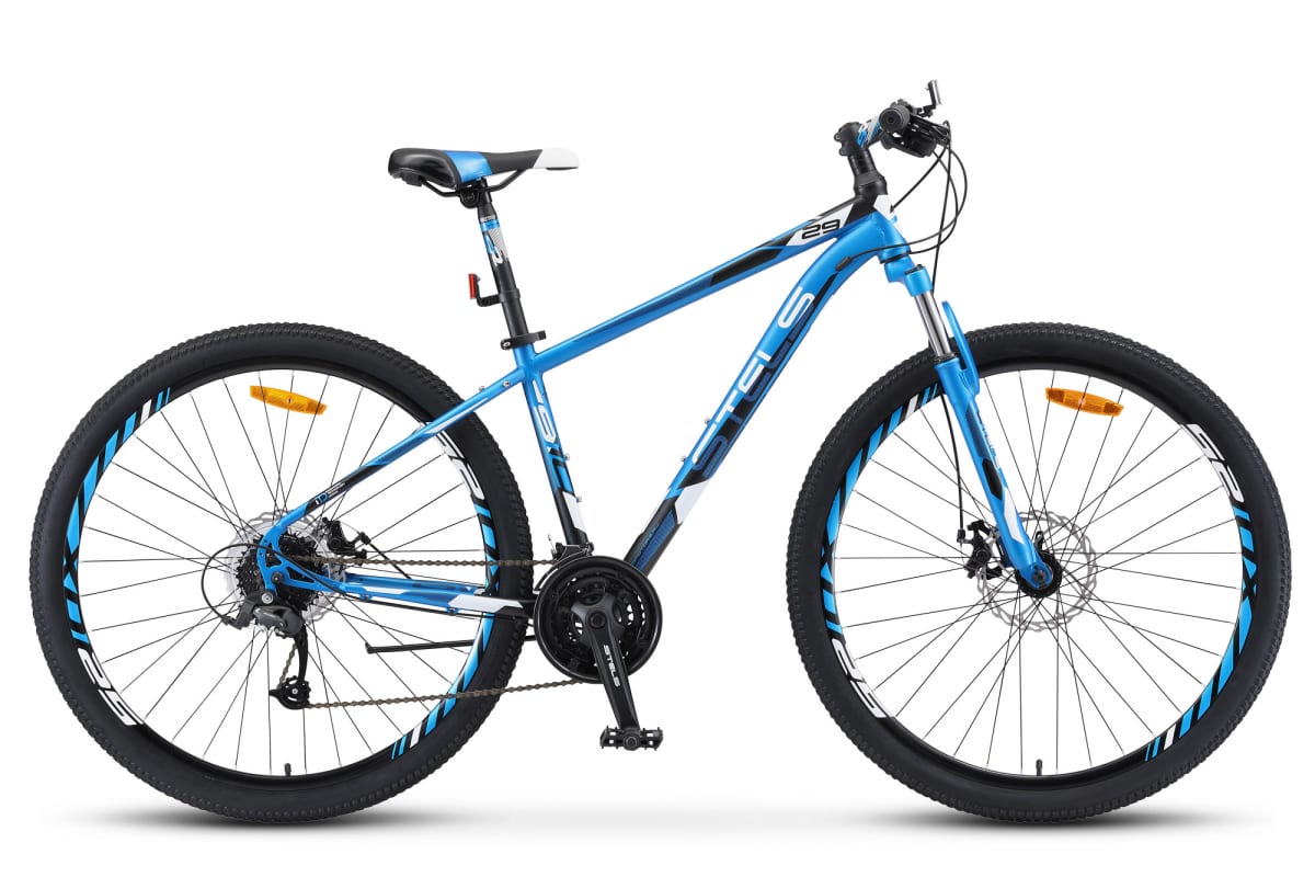 Велосипед 29 горный STELS Navigator 910 MD (2019) количество скоростей 24 рама сталь 18,5 синий, черный