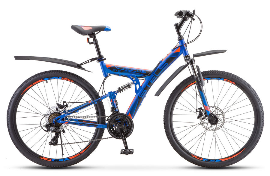 Велосипед 27,5 горный STELS Focus MD (2020) количество скоростей 21 рама сталь 19 синий неоновый