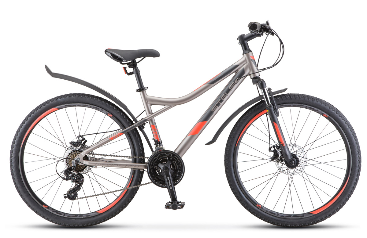 Велосипед 26 горный STELS Navigator-610MD (2021) V050 кол-во скор. 21 рама алюм.14 серый-красный