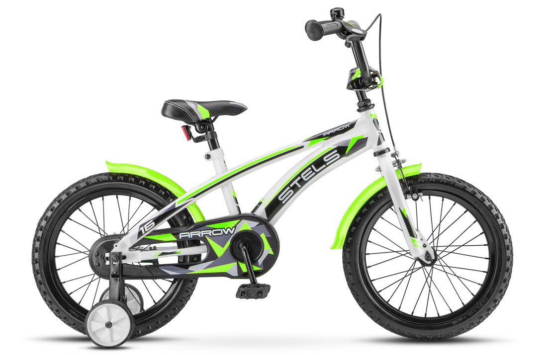 Велосипед 16 детский STELS Arrow (2017) количество скоростей 1 рама сталь 9,5 белый, зеленый