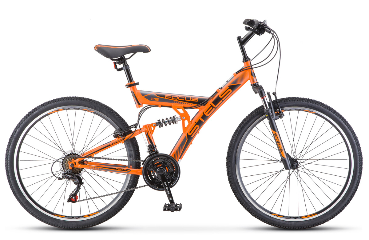 Велосипед 26 горный STELS Focus V (2020) количество скоростей 18 рама сталь 18 оранжевый, черный