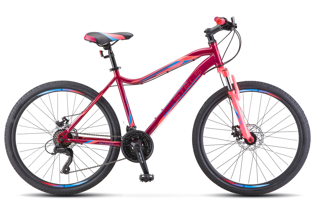 Велосипед 26 горный STELS Miss 5000 D (2022) количество скоростей 21 рама сталь 16 вишневый, розовый