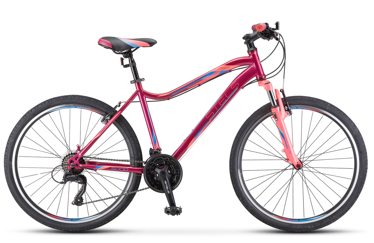 Велосипед 26 горный STELS Miss 5000 V (2020) количество скоростей 21 рама сталь 18 вишневый, розовый