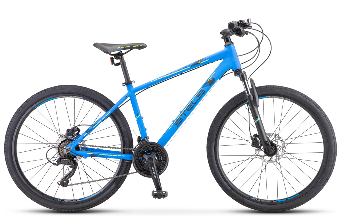 Велосипед 26 горный STELS Navigator 590 MD (2021) количество скоростей 21 рама алюминий 16 синий