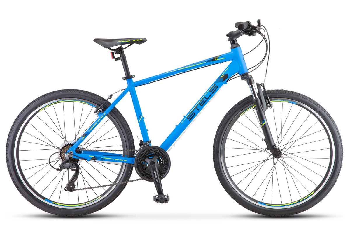 Велосипед 26 горный STELS Navigator 590 V (2021) количество скоростей 21 рама сталь 20 синий, салатовый